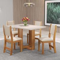 Mesa de Jantar Retangular Viero Caiena com 4 Cadeiras Estofadas e Revestidas em Veludo - 1