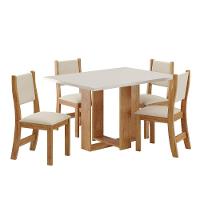 Mesa de Jantar Retangular Viero Caiena com 4 Cadeiras Estofadas e Revestidas em Veludo