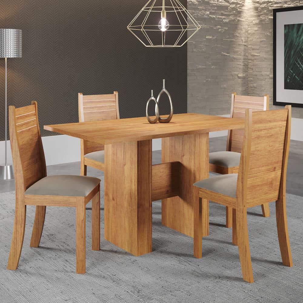 Mesa de Jantar Retangular Viero Carmen com 4 Cadeiras Estofadas e Revestidas em Veludo - 1