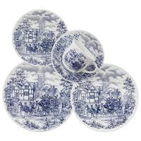 Aparelho de Jantar 20 Peças Oxford Biona Donna Cena Inglesa Azul e Bege em Cerâmica - 1