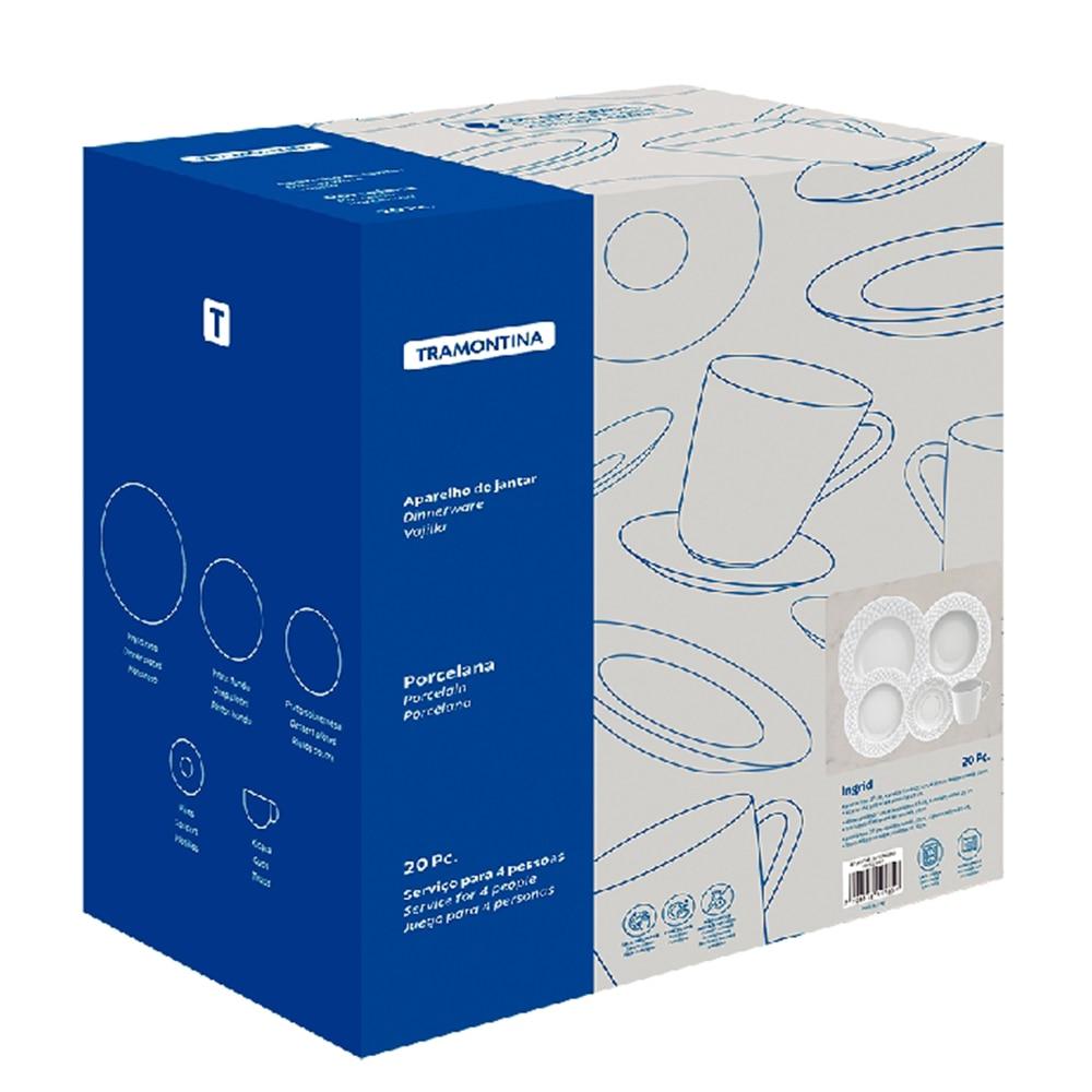 Aparelho de Jantar 20 Peças Tramontina Ingrid em Porcelana Decorada - Branco - 8