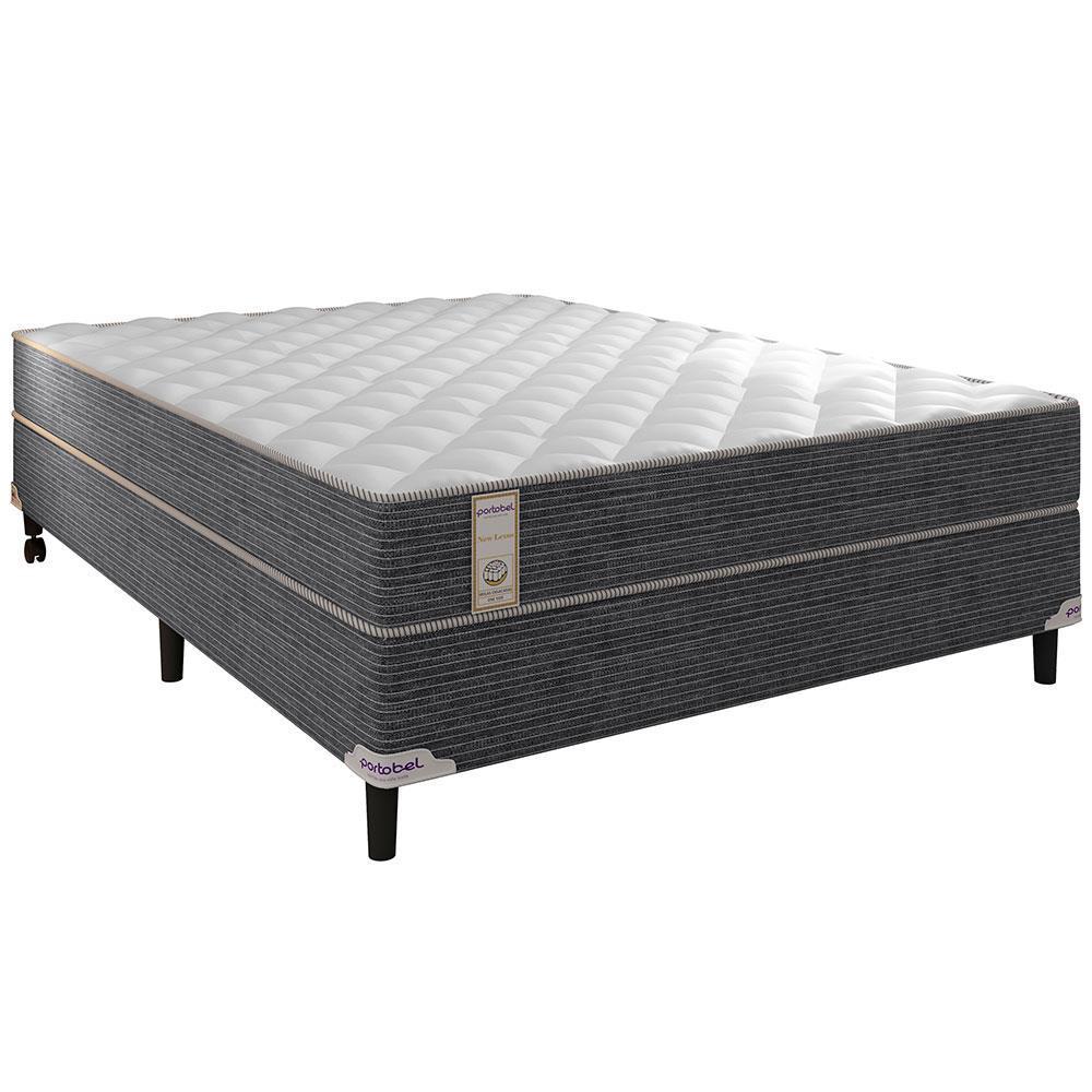 Cama Box Queen Size Portobel New Lexus com Molas Ensacadas e Revestimento em Tecido Poliéster 60x158x198cm - Branco/Cinza - 1