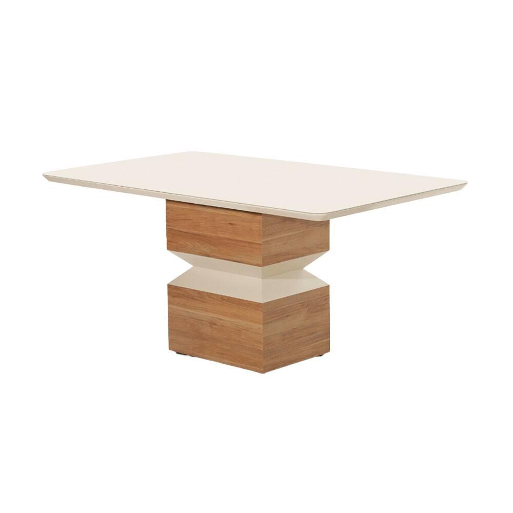 Mesa de Jantar Retangular Aço Nobre Aurora com Tampo de Vidro e 6 Cadeiras Estofadas - Champagne e Off White - 2