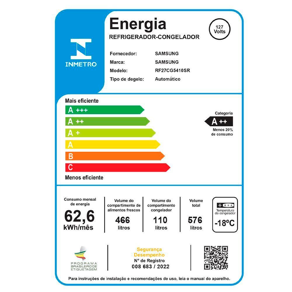 Geladeira Smart Samsung Frost Free French Door RF27 com SpaceMax e All Around Cooling 576L - Inox - 9