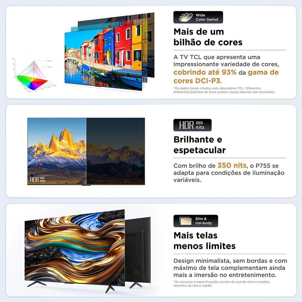 Smart TV 75” 4K UHD TCL 75P755 com Processador AIPQ, Google TV, Wi-Fi, Bluetooth, Google Assistente, Dolby Vision e Atmos - 6