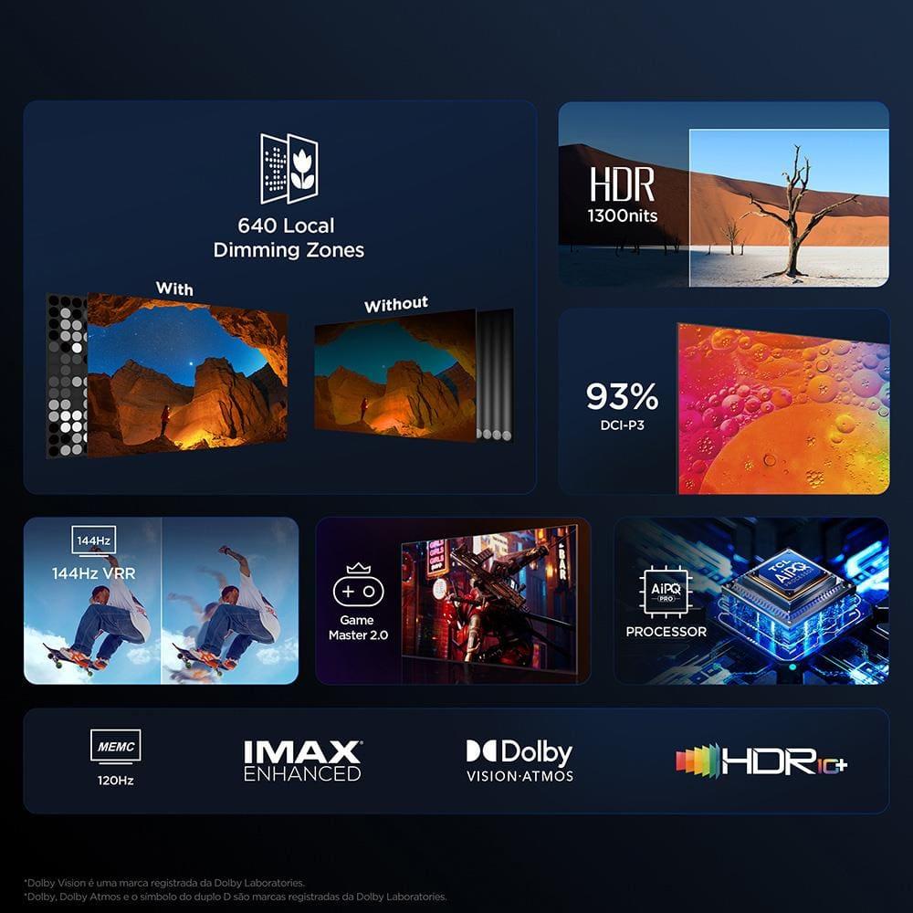Smart TV 75" QLED 4K TCL Mini LED 75C755 com Processador AIPQ, Google TV, HDR10+, Wi-Fi Dual Band, Bluetooth Integrado, Google Assistente, Dolby Visio - 5