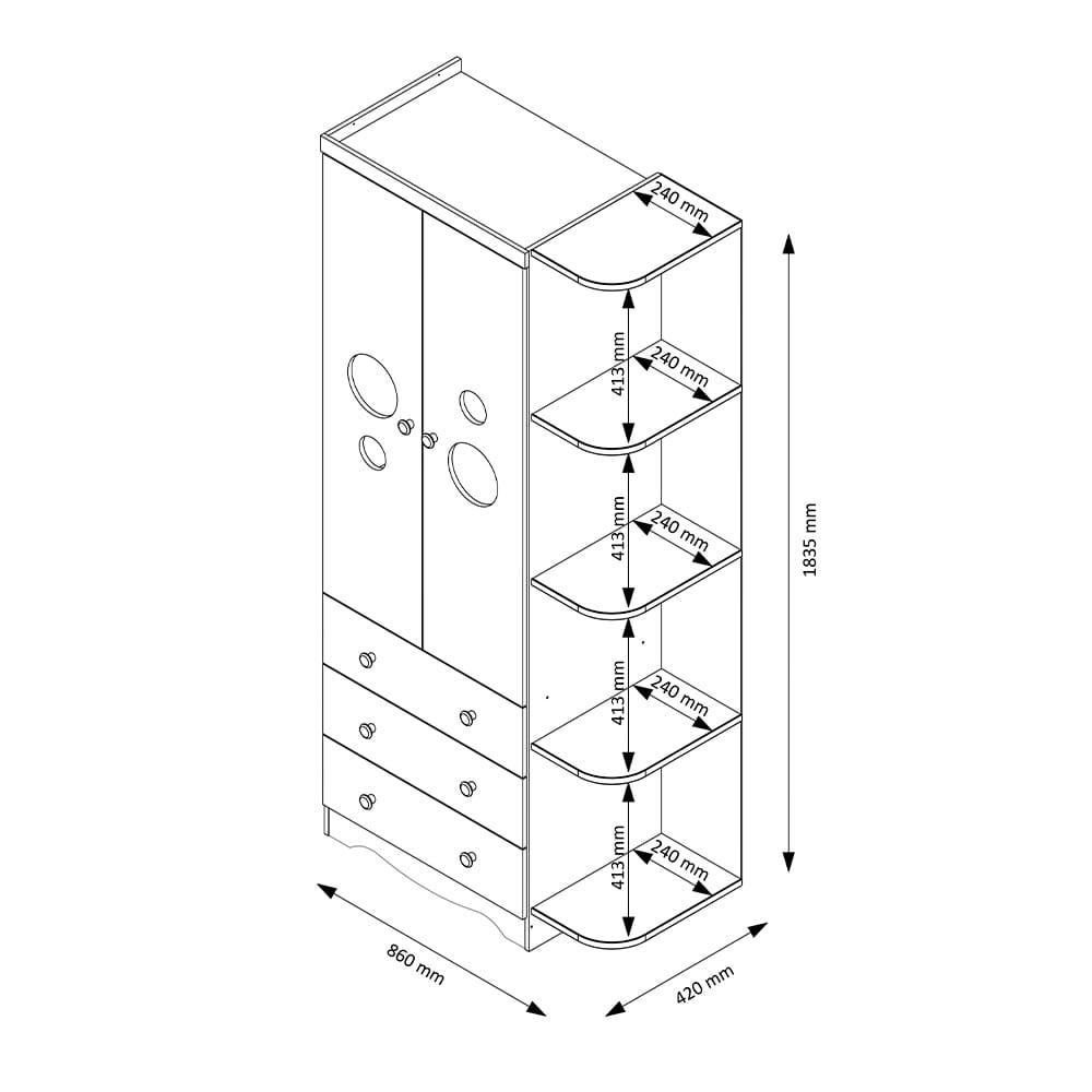 Guarda-Roupa Infantil Peroba Duda Plus com 2 Portas, 3 Gavetas, 5 Prateleiras e 86 cm de Largura - 5