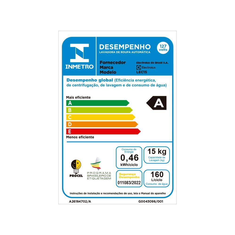 Lavadora Electrolux LEC15 15kg com função Autolimpeza e tecnologia Jet&Clean Branca - 8