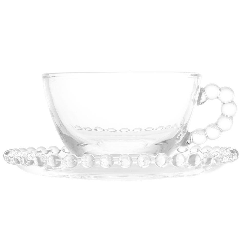 Conjunto com 4 Xícaras e Pires para Chá Wolff Pearl em Cristal - 180 ml - 4