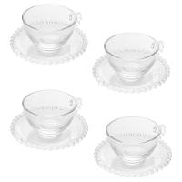 Conjunto com 4 Xícaras e Pires para Chá Wolff Pearl em Cristal - 180 ml - 1
