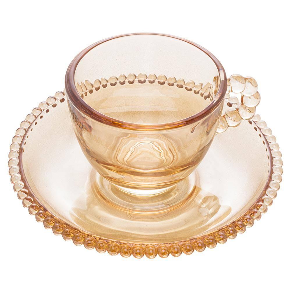 Conjunto com 4 Xícaras e Pires para Café Wolff Pearl em Cristal Âmbar - 80 ml - 3