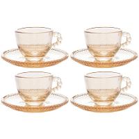 Conjunto com 4 Xícaras e Pires para Café Wolff Pearl em Cristal Âmbar - 80 ml - 1