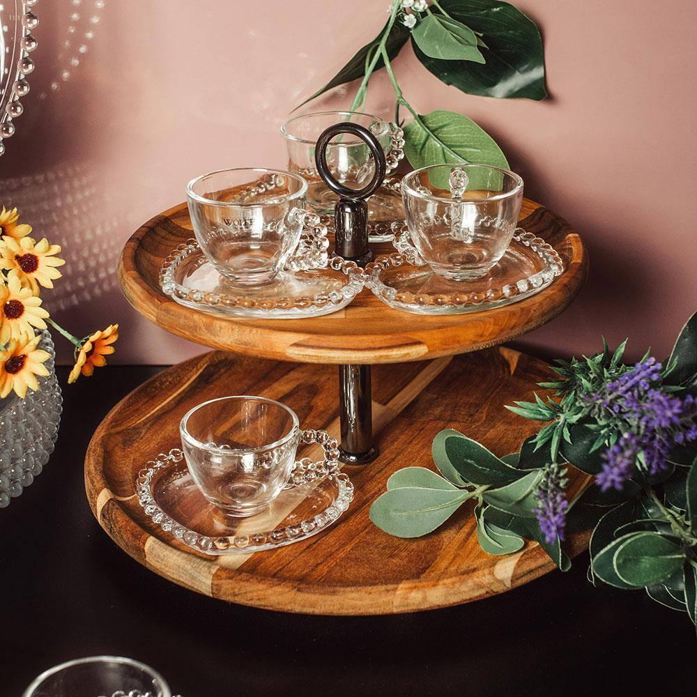 Conjunto com 4 Xícaras e Pires para Café Wolff Pearl Coração em Cristal - 85 ml - 6