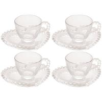 Conjunto com 4 Xícaras e Pires para Café Wolff Pearl Coração em Cristal - 85 ml - 1