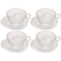 Conjunto com 4 Xícaras e Pires para Chá Wolff Pearl Coração em Cristal - 180 ml - 1