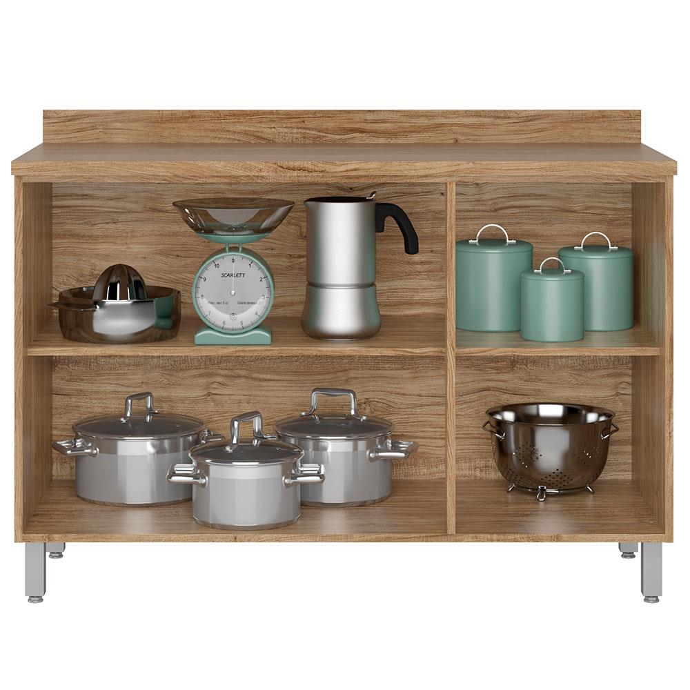 Balcão Triplo Bartira Topázio UP com 3 Portas e 1 Prateleira - 120,1cm de largura - Damasco/Grafite - 2