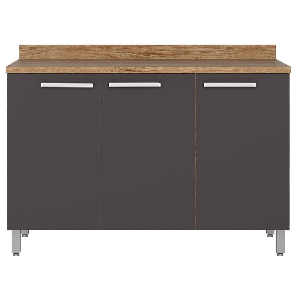 Balcão Triplo Bartira Topázio UP com 3 Portas e 1 Prateleira - 120,1cm de largura - Damasco/Grafite - 1