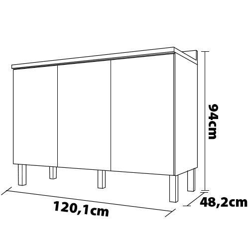 Balcão Triplo Bartira Topázio UP com 3 Portas e 1 Prateleira - 120,1cm de largura - Damasco/Grafite - 3