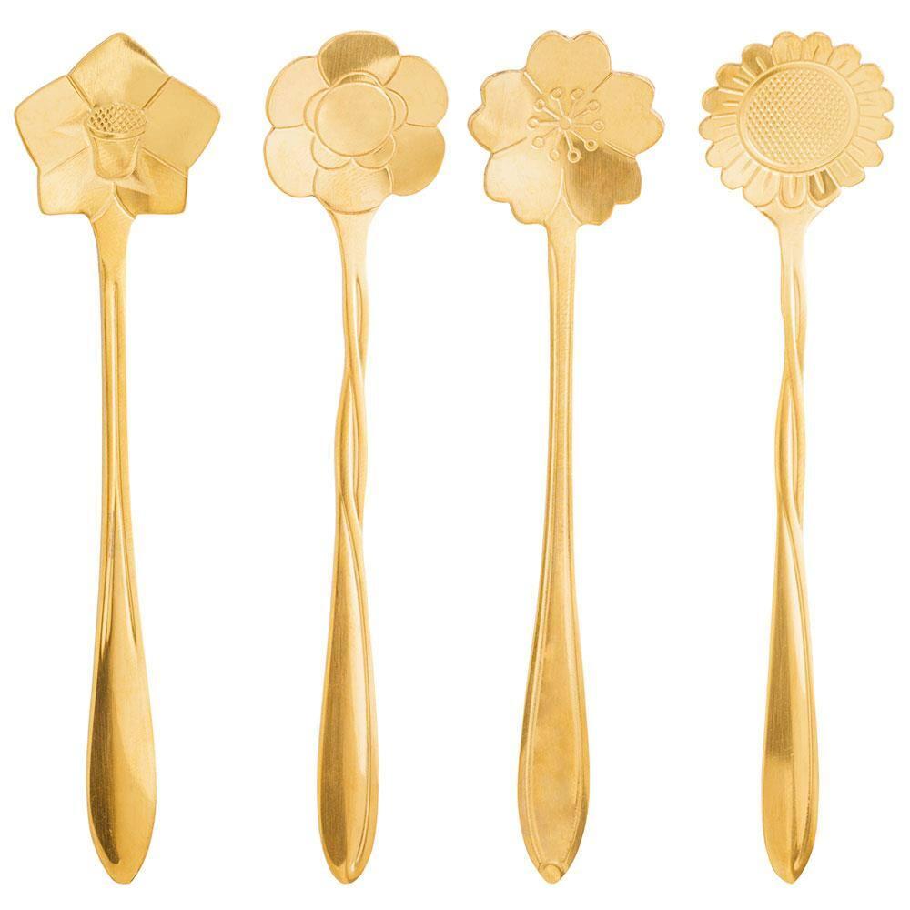 Conjunto de Colheres para Chá Wolff Flores em Aço Inox Dourado - 4 Peças - 1