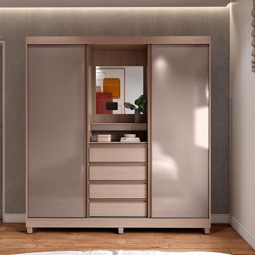Guarda-Roupa Bartira Fortaleza II com Espelho, 2 Portas, 4 Gavetas e 4 Prateleiras - 184,5cm de largura