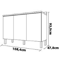 Balcão Triplo Bartira Veneza com 3 Portas e 1 Prateleira - 108,4cm de largura - Freixo/Grafite - 3