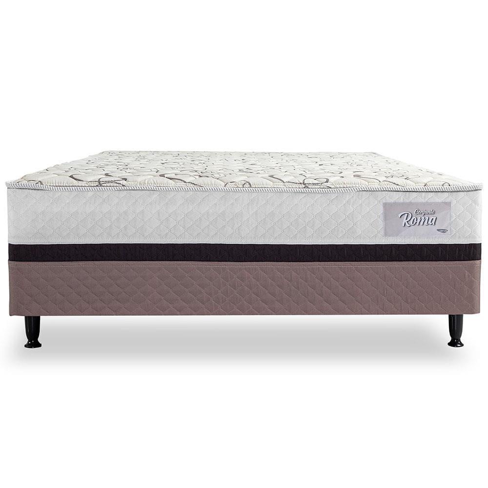 Cama Box Conjugada Casal Herval Roma Ortopédico Espuma D20 e Tecido Poliéster 53x138x188cm - Marrom/Bege/Branco - 2