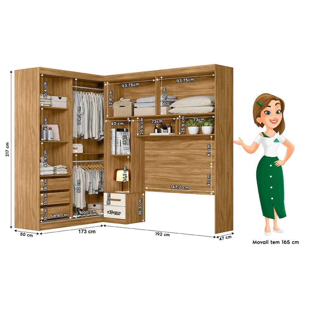 Guarda-roupa Modulado Casal Moval Florença com 6 Portas, 5 Gavetas, 7 Prateleiras e 242cm de Largura - 9