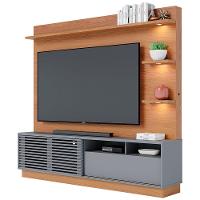 Estante Home Colibri Campeche com Porta Deslizante, Spots de Led, 200 cm de Largura, Ideal para TV de Até 70” - 6