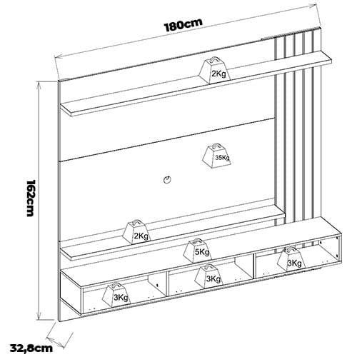 Painel Home Suspenso Colibri Juriti com 180 cm de Largura, Ideal para TV de Até 65” - 9