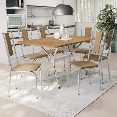 Mesa de Jantar Kappesberg Milano com 6 Cadeiras Estofadas – Cromada, Freijó e Capuccino