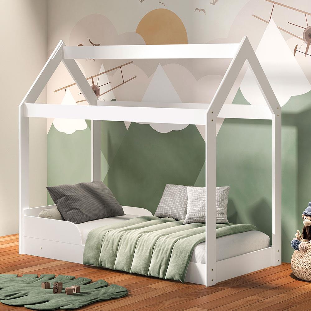 Cama Infantil Barreto Montessoriana Encanto com Tenda e Grade de Proteção - Branco - 1