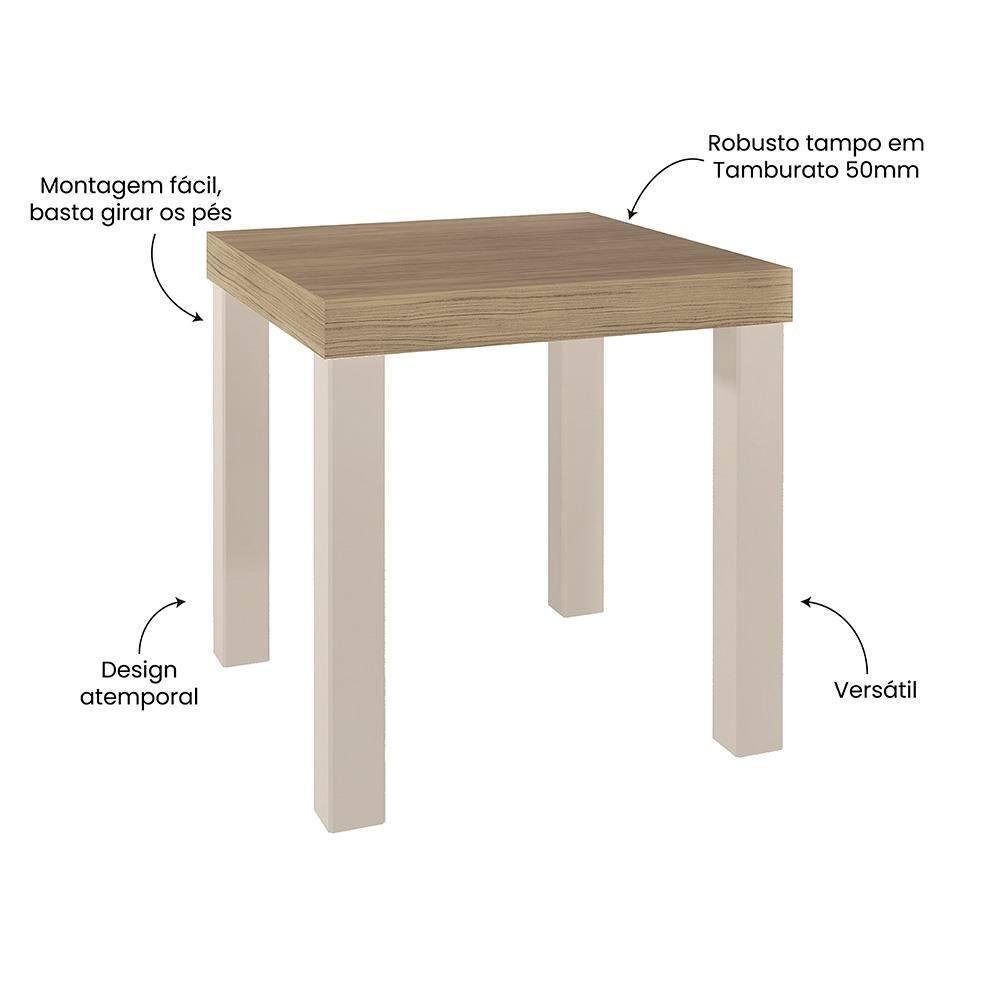 Mesa de Apoio Artely Up Quadrada - Carvalho e Off White - 4
