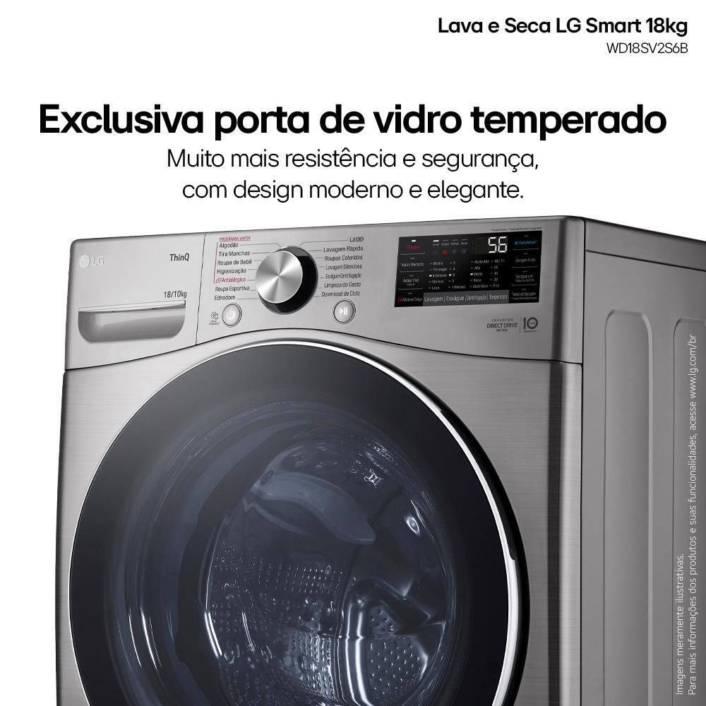 Lava e Seca LG 18Kg/10Kg com Inteligência Artificial AI DD™ e Wi-Fi WD18SV2S6B – Inox Look - 10