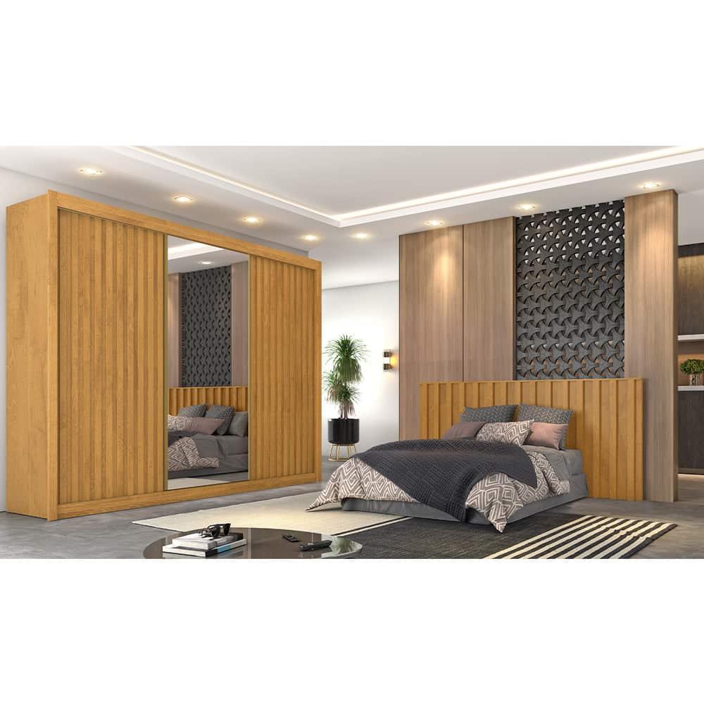 Guarda-Roupa Europa Grécia com espelho, 3 portas de correr, 6 gavetas e 12 prateleiras – 226 cm de largura - 1