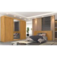 Guarda-Roupa Europa Grécia com espelho, 3 portas de correr, 6 gavetas e 12 prateleiras – 226 cm de largura - 1