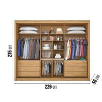 Guarda-Roupa Europa Grécia com espelho, 3 portas de correr, 6 gavetas e 12 prateleiras – 226 cm de largura