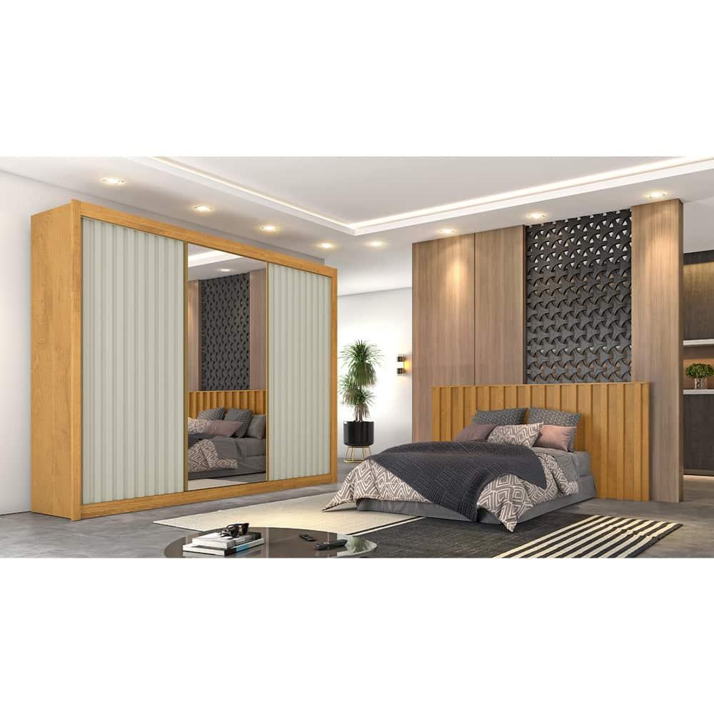 Guarda-Roupa Europa Grécia com espelho, 3 portas de correr, 6 gavetas e 12 prateleiras – 226 cm de largura - 1