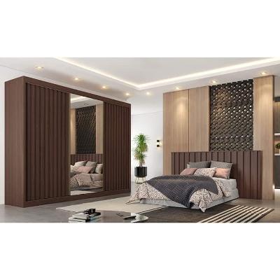Guarda-Roupa Europa Grécia com espelho, 3 portas de correr, 6 gavetas e 12 prateleiras – 226 cm de largura