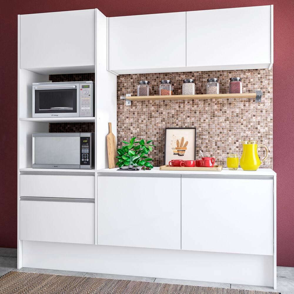 Cozinha Compacta Politorno Mov Evora MDP com 6 portas, 1 Gaveta e 1 Prateleira - 182cm de largura - 2