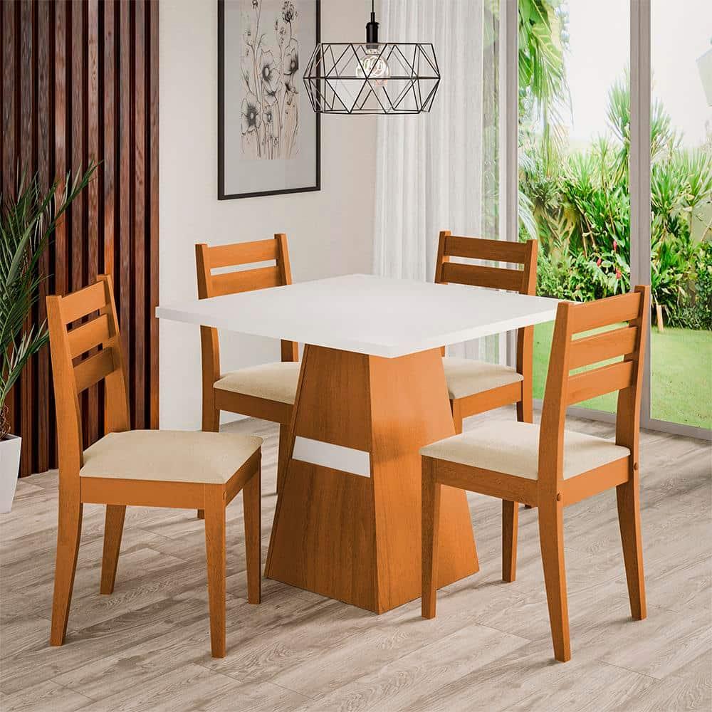 Mesa de Jantar Quadrada Dobuê Dakar com 4 Cadeiras Estofadas Revestidas em Suede - 1