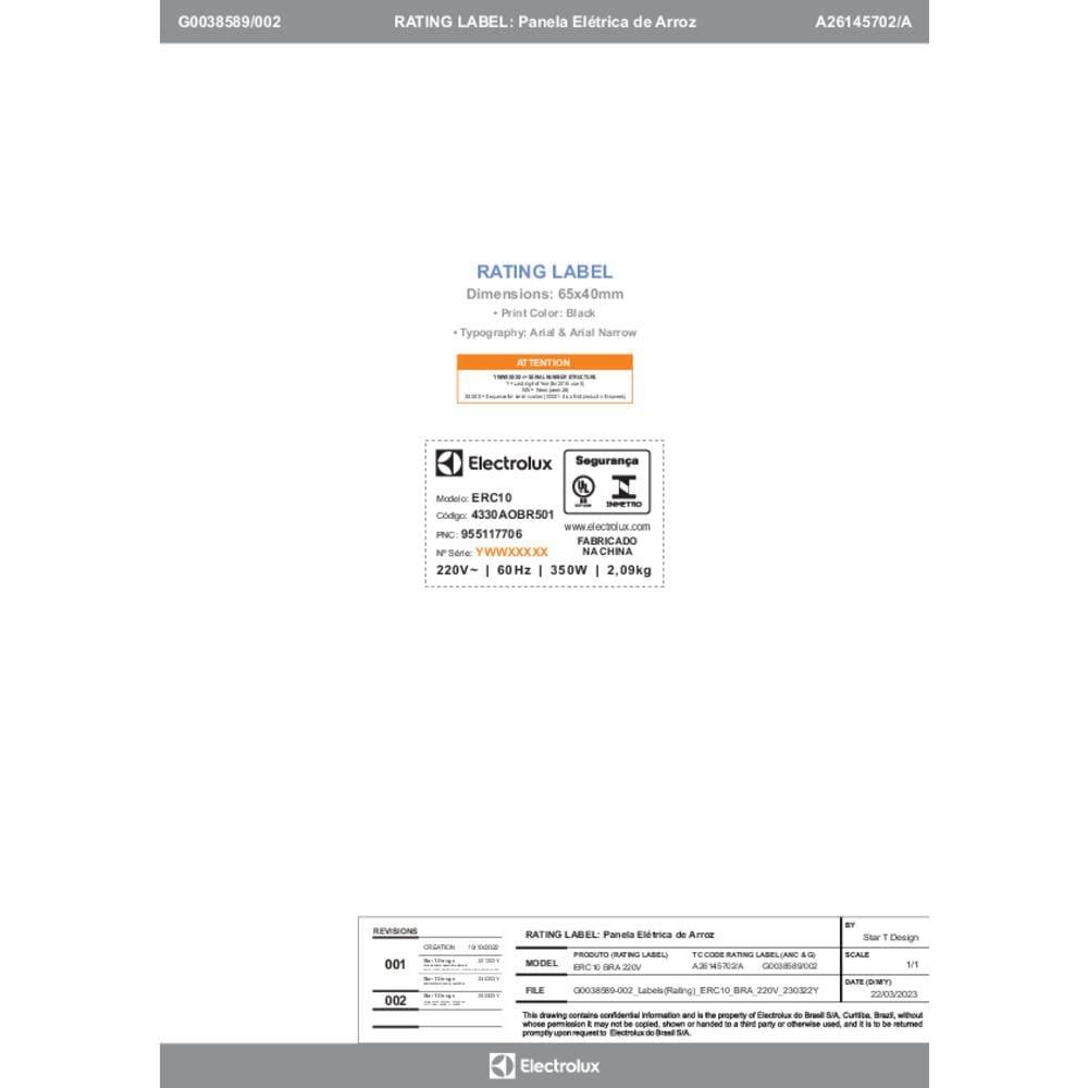 Panela de Arroz Elétrica Electrolux ERC10 Efficient 2 em 1 Visor Glass por Rita Lobo 7 Xícaras - Preto/Inox - 12