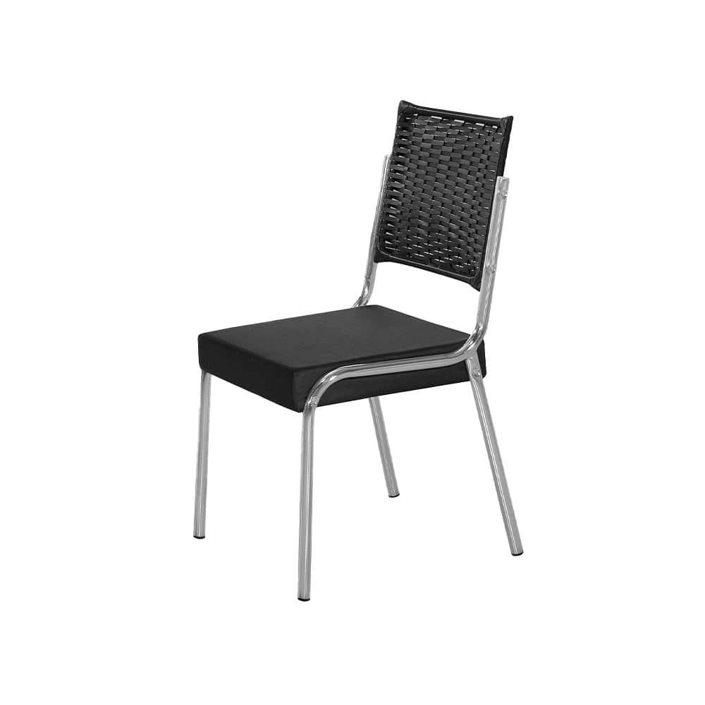 Cadeira de Jantar Aço Nobre Kansas com Encosto em Junco e Assento Estofado Revestido em Suede - 1