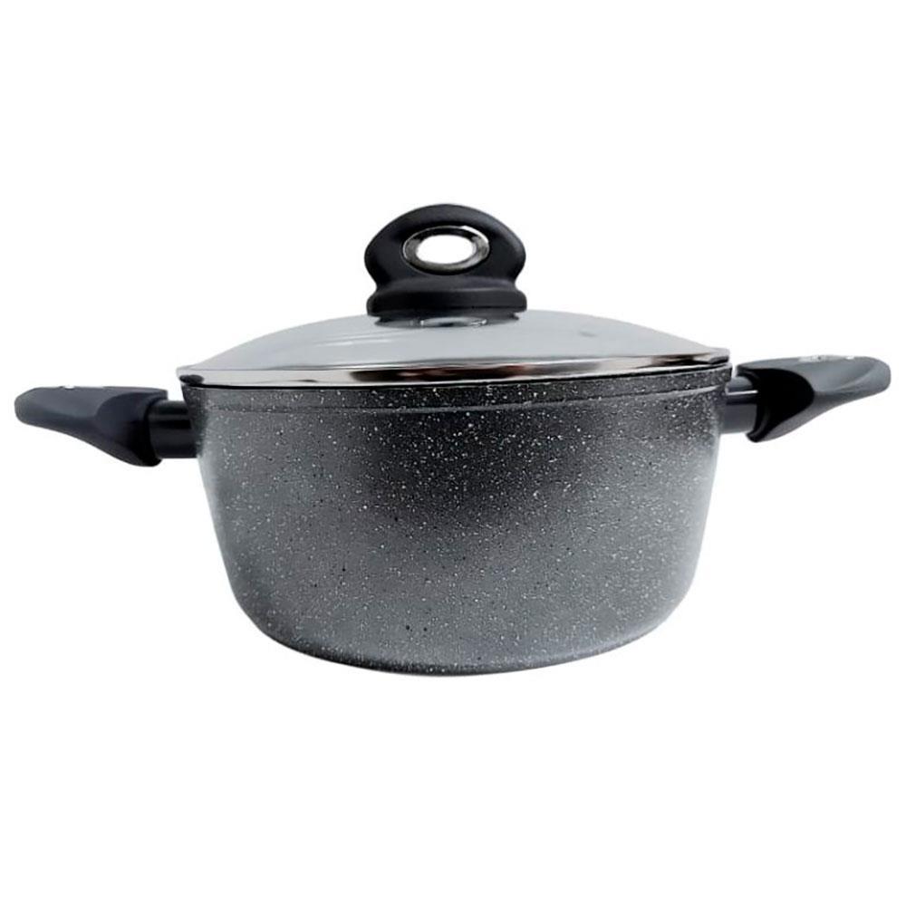 Caçarola Bergner Orion em Alumínio Forjado com Revestimento em Marble, Fundo de Indução e Tampa de Vidro Cinza - 24 cm - 1