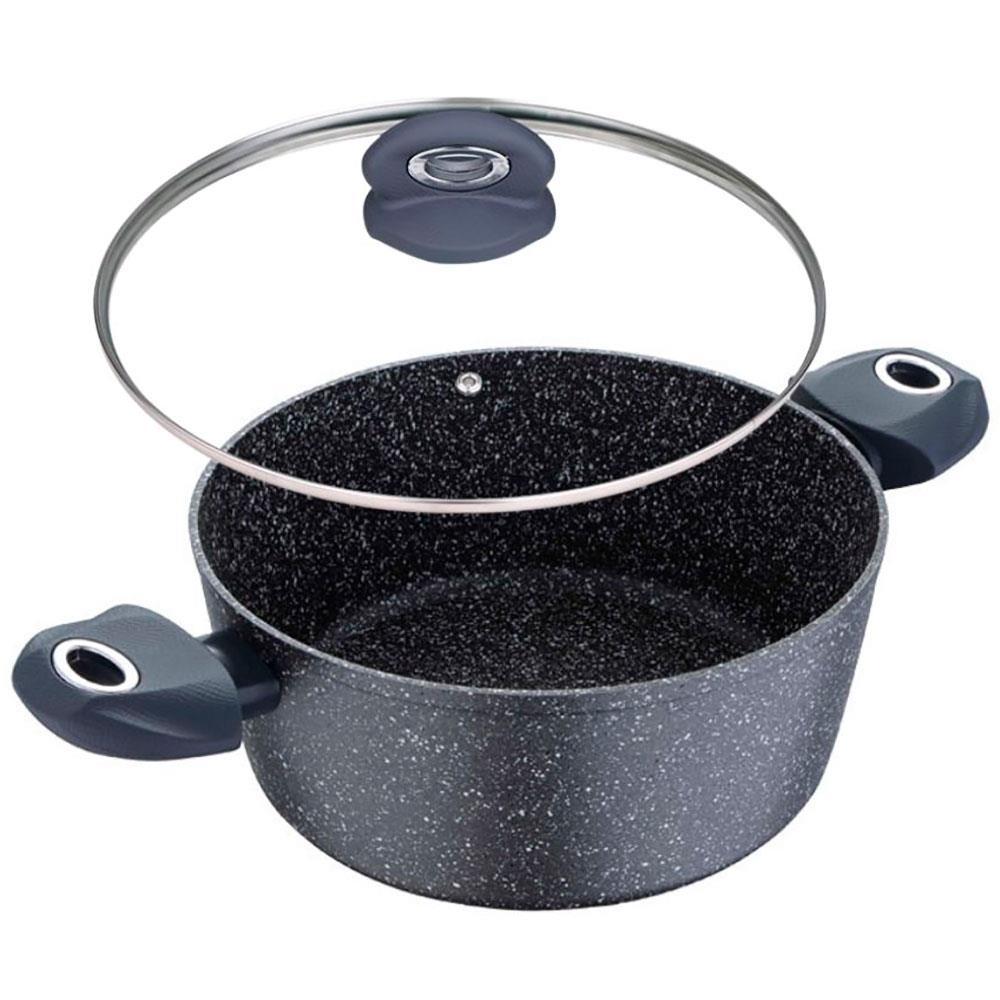 Caçarola Bergner Orion em Alumínio Forjado com Revestimento em Marble, Fundo de Indução e Tampa de Vidro Cinza - 24 cm - 2