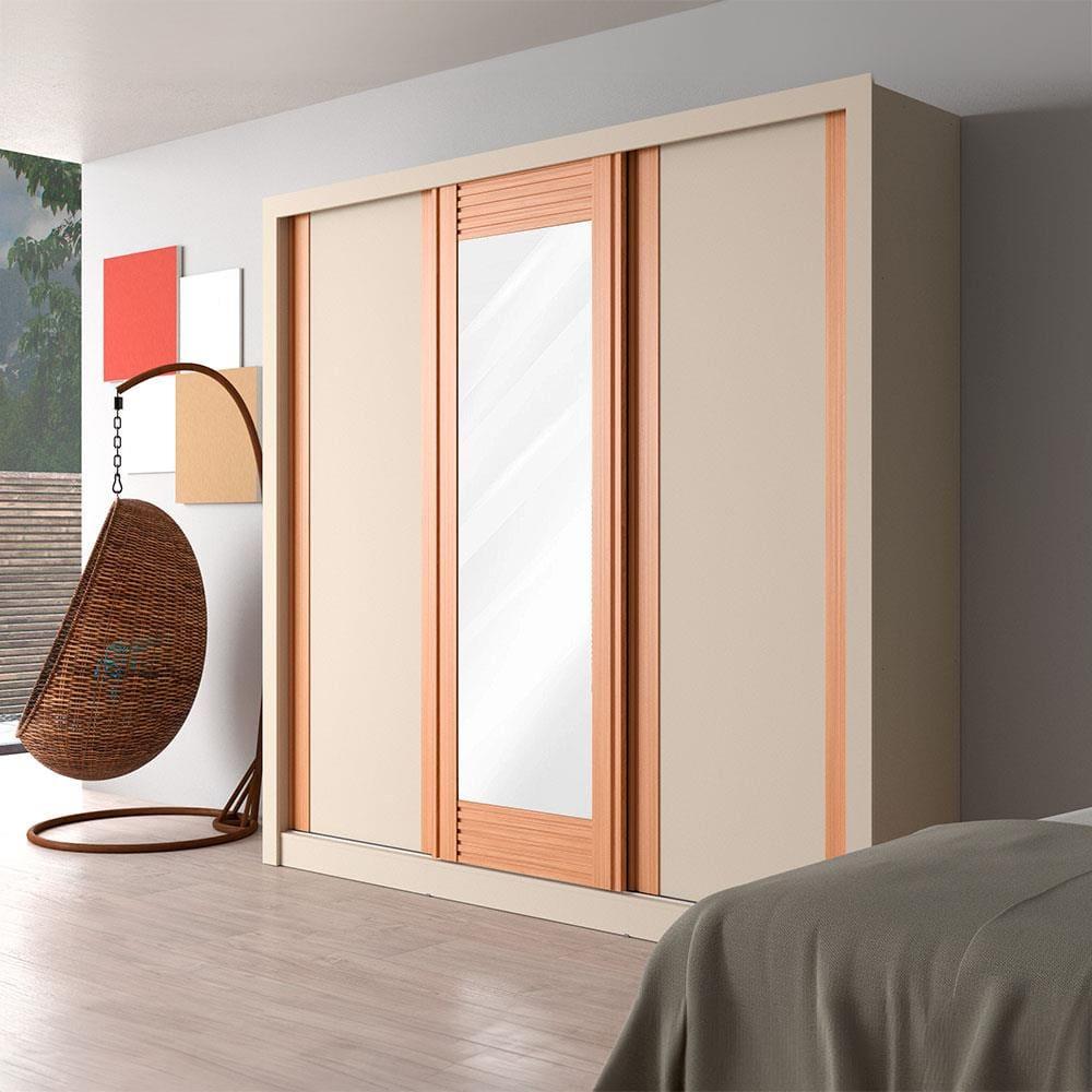 Guarda-Roupa Casal Bartira Village com 3 Portas, 4 Gavetas, Espelho e 243,1 cm de Largura - 1