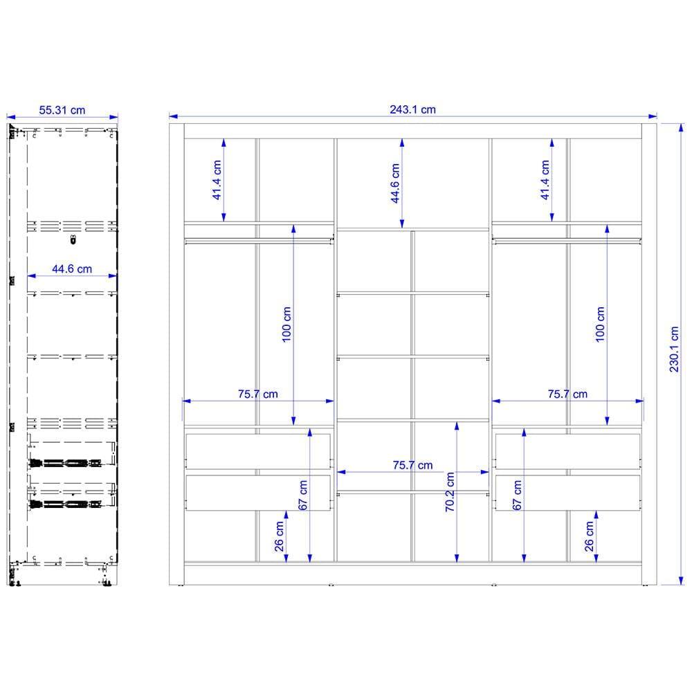 Guarda-Roupa Casal Bartira Village com 3 Portas, 4 Gavetas, Espelho e 243,1 cm de Largura - 9