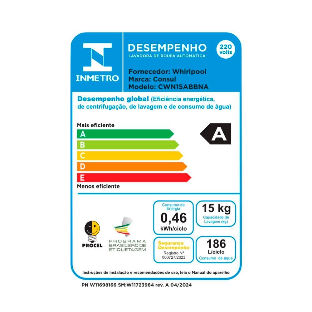 Lavadora de Roupas Consul 15kg CWN15AB com Modo Eco - Branca - 8