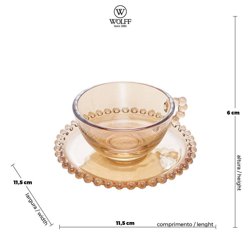 Conjunto com 4 Xícaras e Pires para Chá Wolff Pearl em Cristal Âmbar - 180 ml - 6