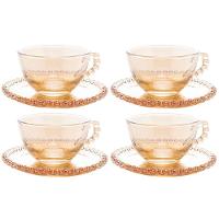 Conjunto com 4 Xícaras e Pires para Chá Wolff Pearl em Cristal Âmbar - 180 ml - 1