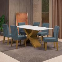 Mesa de Jantar Retangular Dobuê Creta Light 180x90cm com 6 Cadeiras Estofadas Revestidas em Tecido Veloplus - 1